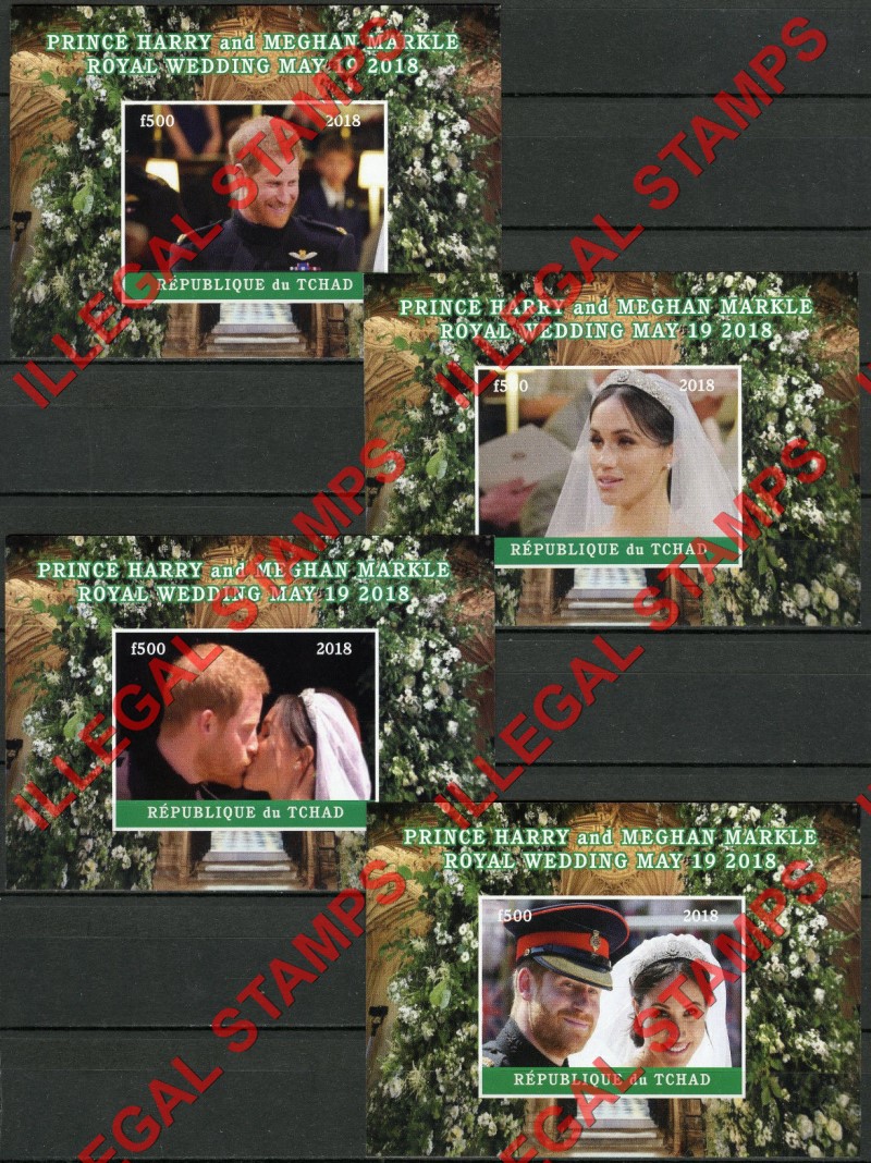 Chad 2018 Royal Wedding Prince Harry and Meghan Markle Illegal Stamps in Deluxe Souvenir Sheets of 1