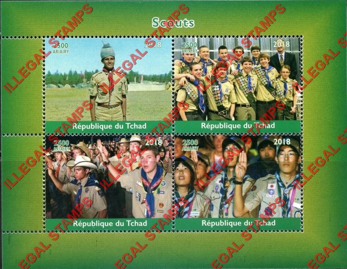 Chad 2018 Scouts Illegal Stamps in Souvenir Sheet of 4