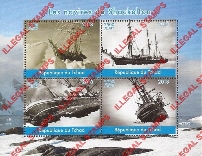 Chad 2018 Ships of Ernest Shackleton Illegal Stamps in Souvenir Sheet of 4