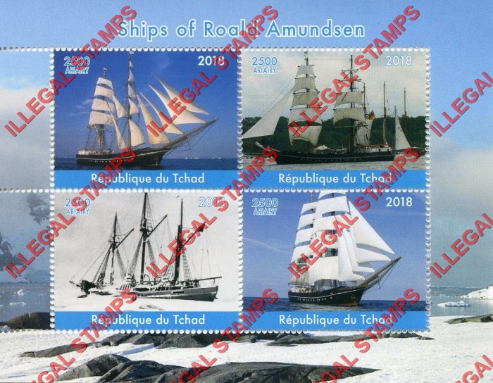Chad 2018 Ships of Roald Amundsen Illegal Stamps in Souvenir Sheet of 4