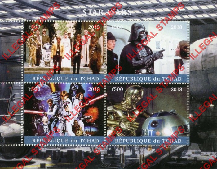 Chad 2018 Star Wars Illegal Stamps in Souvenir Sheet of 4