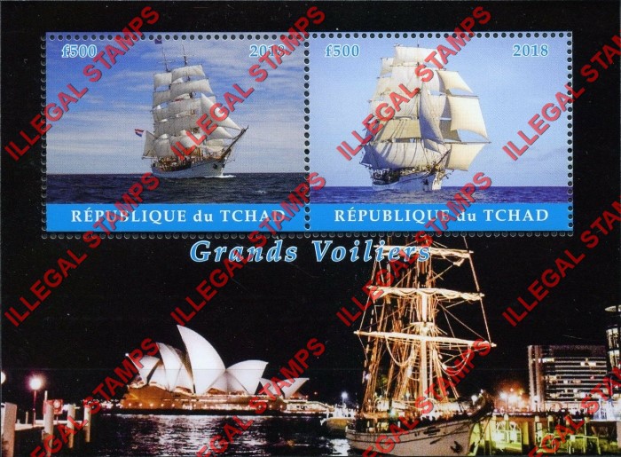 Chad 2018 Tall Ships Illegal Stamps in Souvenir Sheet of 2