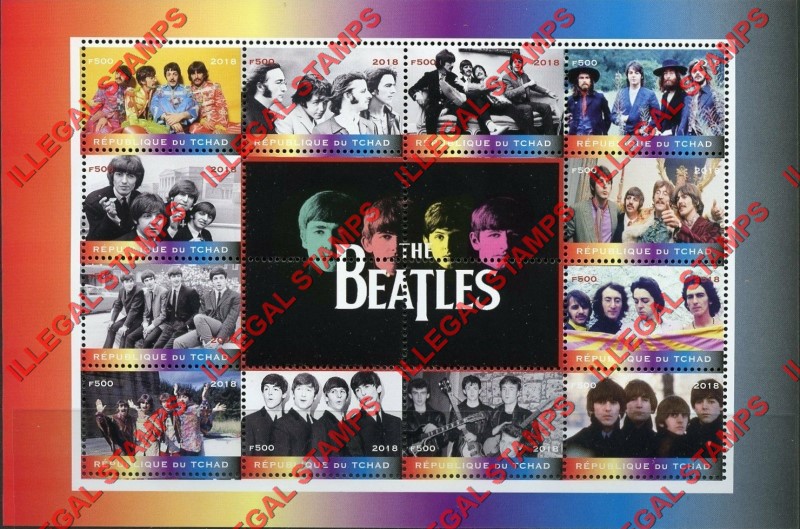 Chad 2018 The Beatles Illegal Stamps in Sheet of 12 Plus 4 Labels