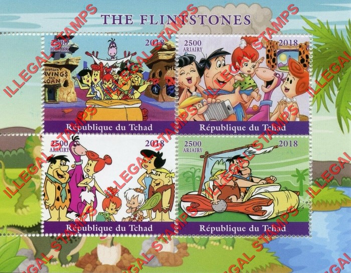 Chad 2018 The Flintstones Illegal Stamps in Souvenir Sheet of 4
