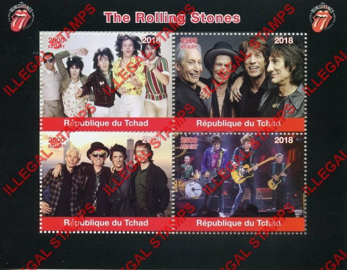 Chad 2018 The Rolling Stones Illegal Stamps in Souvenir Sheet of 4