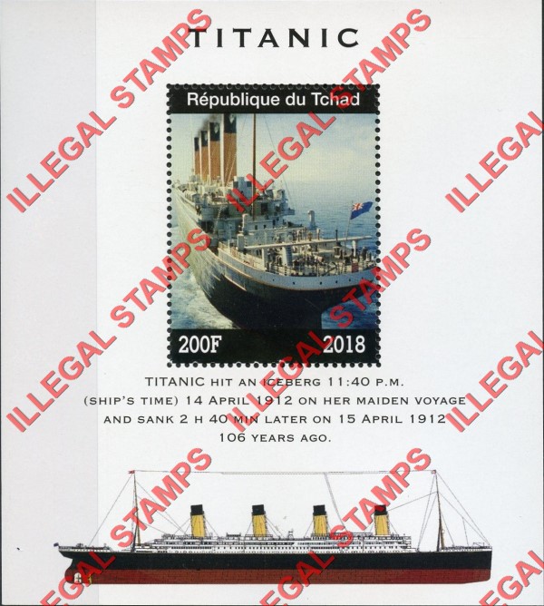 Chad 2018 Titanic Illegal Stamps in Souvenir Sheet of 1