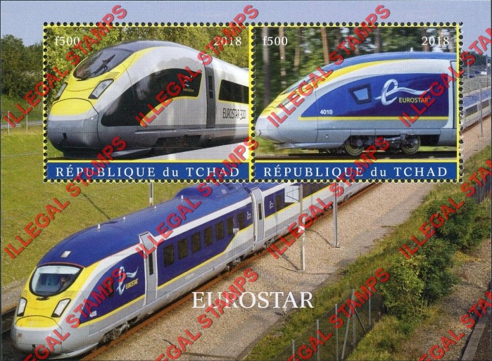 Chad 2018 Trains Eurostar Illegal Stamps in Souvenir Sheet of 2
