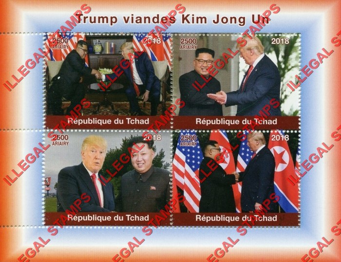 Chad 2018 Trump visits with Kim Jong Un Illegal Stamps in Souvenir Sheet of 4