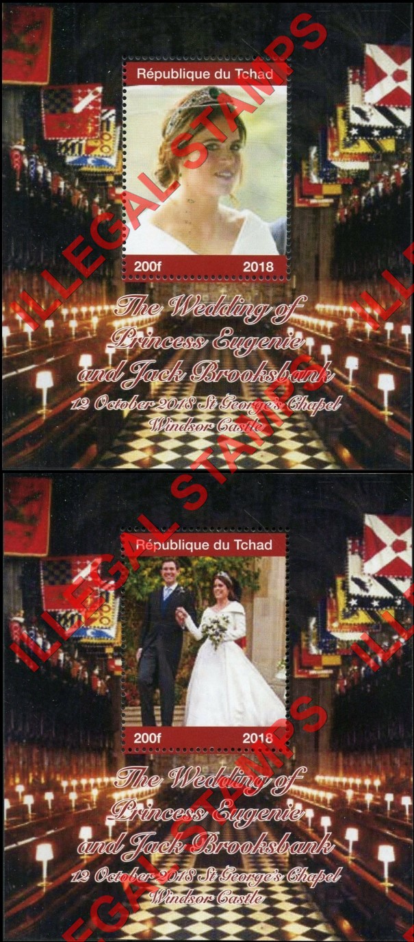 Chad 2018 Wedding of Princess Eugenie and Jack Brooksbank Illegal Stamps in Souvenir Sheets of 1
