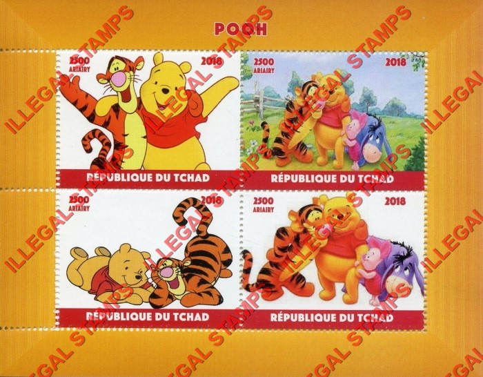 Chad 2018 Winnie the Pooh Illegal Stamps in Souvenir Sheet of 4