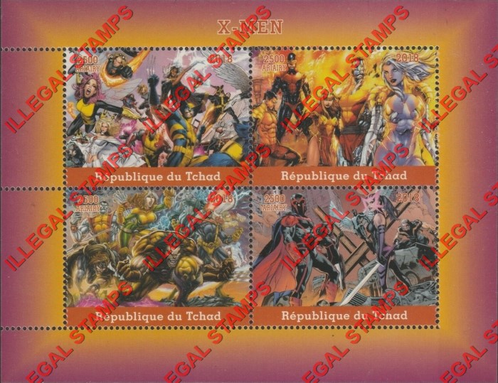 Chad 2018 X-Men Illegal Stamps in Souvenir Sheet of 4