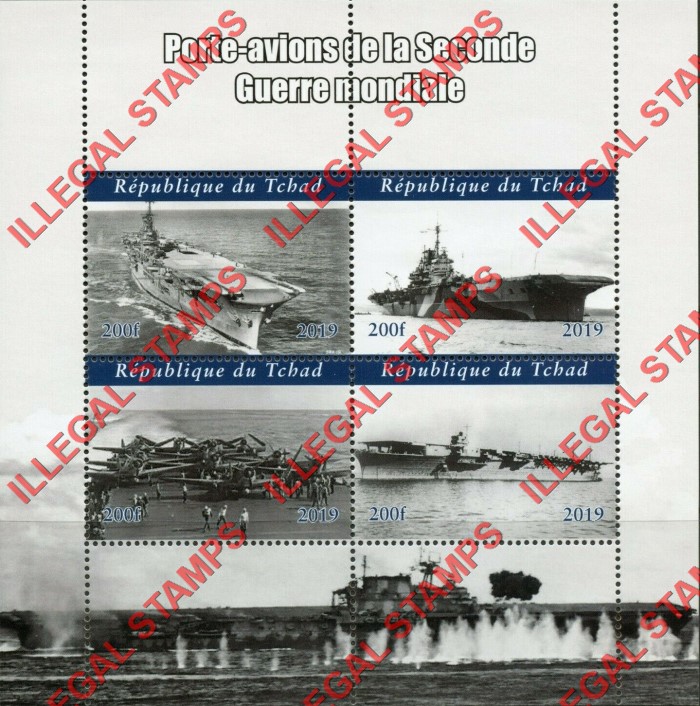 Chad 2019 Aircraft Carriers of World War II Illegal Stamps in Souvenir Sheet of 4