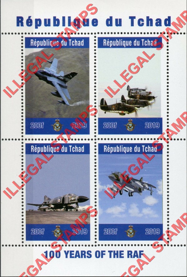 Chad 2019 Airplanes RAF Illegal Stamps in Souvenir Sheet of 4