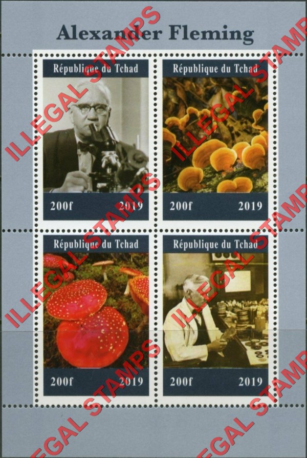 Chad 2019 Alexander Fleming Mushrooms Illegal Stamps in Souvenir Sheet of 4
