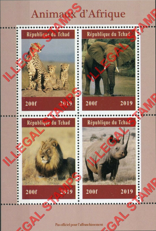 Chad 2019 Animals of Africa Illegal Stamps in Souvenir Sheet of 4