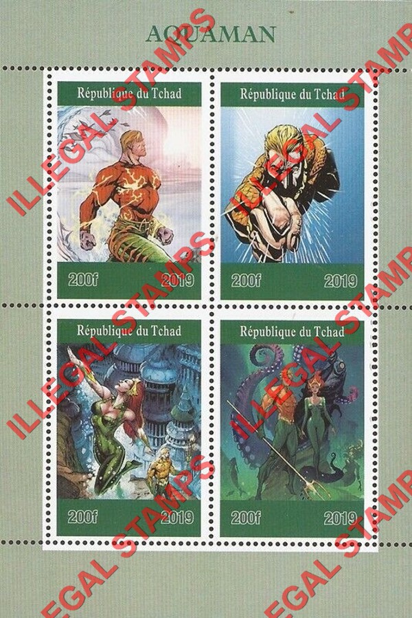 Chad 2019 Aquaman Illegal Stamps in Souvenir Sheet of 4