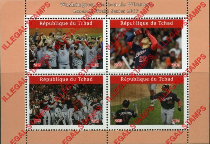 Chad 2019 Baseball Washington Nationals Winners Illegal Stamps in Souvenir Sheet of 4