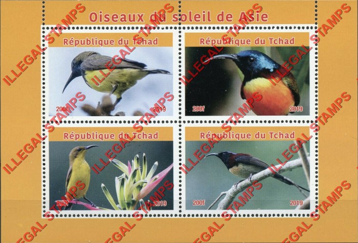 Chad 2019 Birds Asian Sunbirds Illegal Stamps in Souvenir Sheet of 4