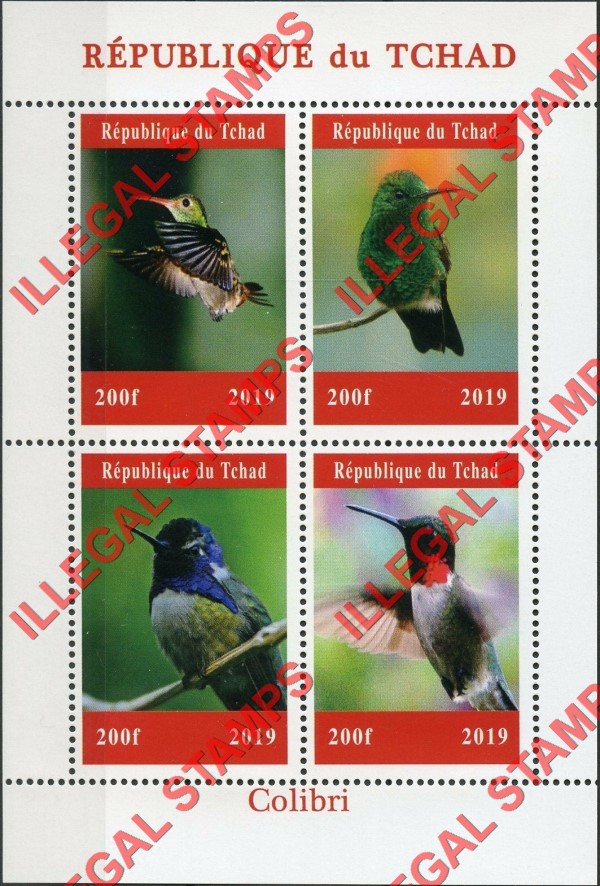 Chad 2019 Birds Hummingbirds Illegal Stamps in Souvenir Sheet of 4