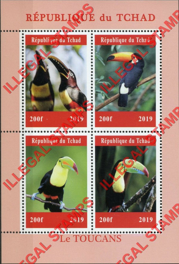 Chad 2019 Birds Toucans Illegal Stamps in Souvenir Sheet of 4