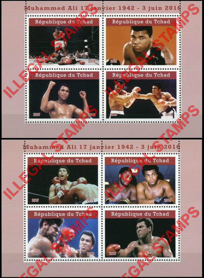 Chad 2019 Boxing Muhammed Ali Illegal Stamps in Souvenir Sheets of 4