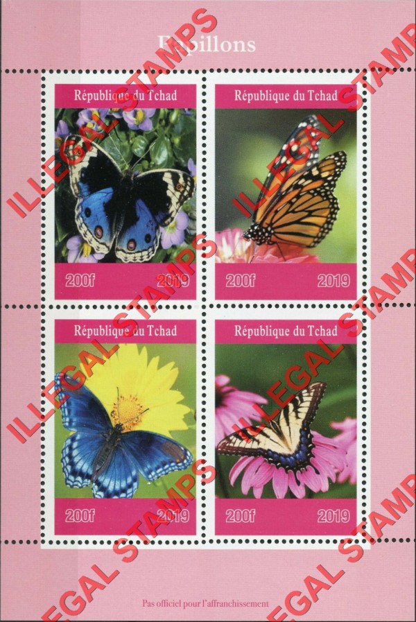 Chad 2019 Butterflies Illegal Stamps in Souvenir Sheet of 4