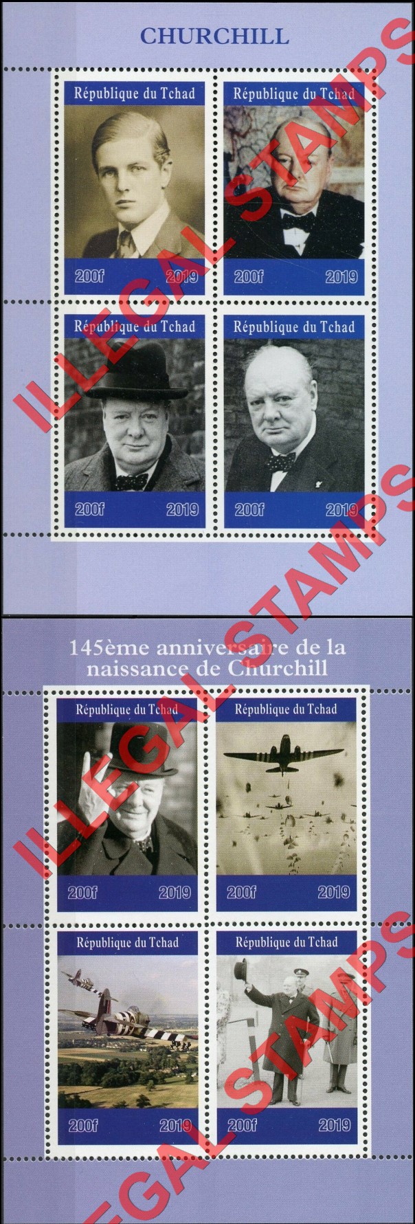 Chad 2019 Winston Churchill Illegal Stamps in Souvenir Sheets of 4
