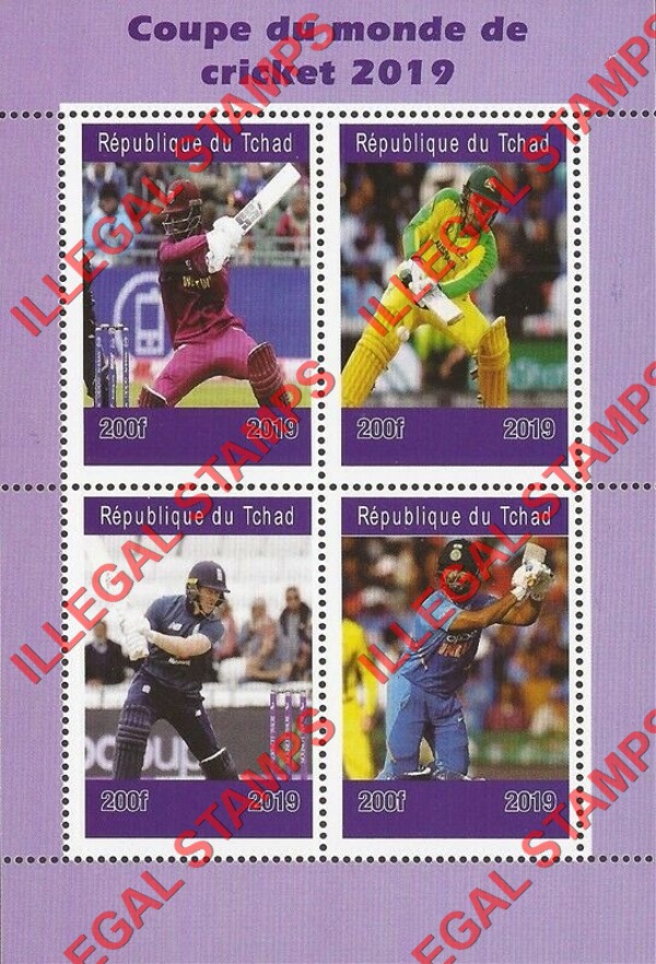 Chad 2019 Cricket World Cup Illegal Stamps in Souvenir Sheet of 4