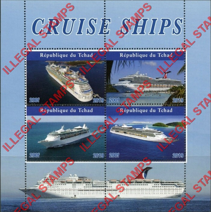 Chad 2019 Cruise Ships (different) Illegal Stamps in Souvenir Sheet of 4