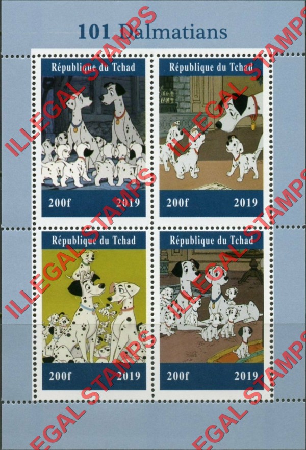 Chad 2019 101 Dalmations Illegal Stamps in Souvenir Sheet of 4
