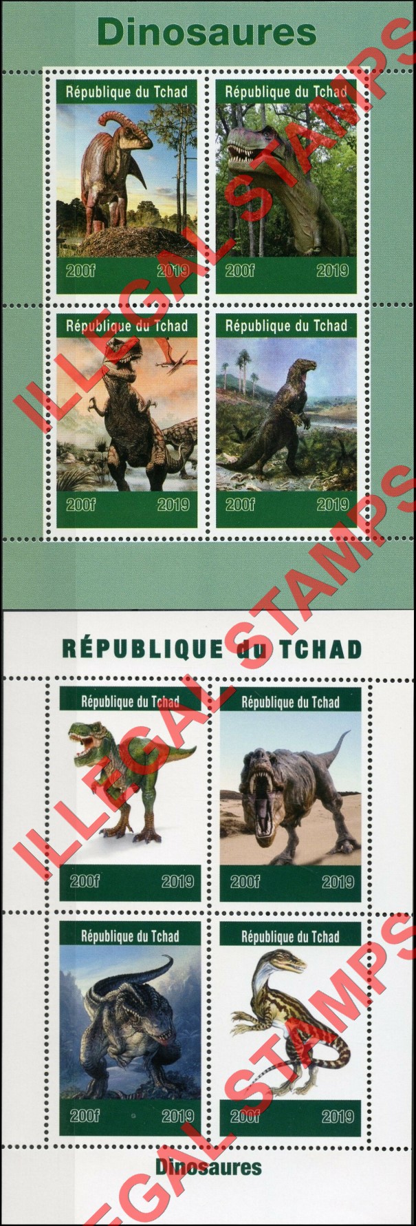 Chad 2019 Dinosaurs Illegal Stamps in Souvenir Sheets of 4