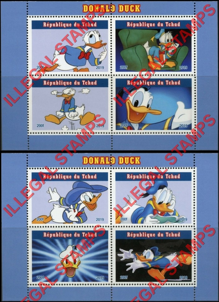 Chad 2019 Donald Duck Illegal Stamps in Souvenir Sheets of 4