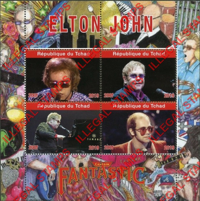 Chad 2019 Elton John Captain Fantastic Illegal Stamps in Souvenir Sheet of 4