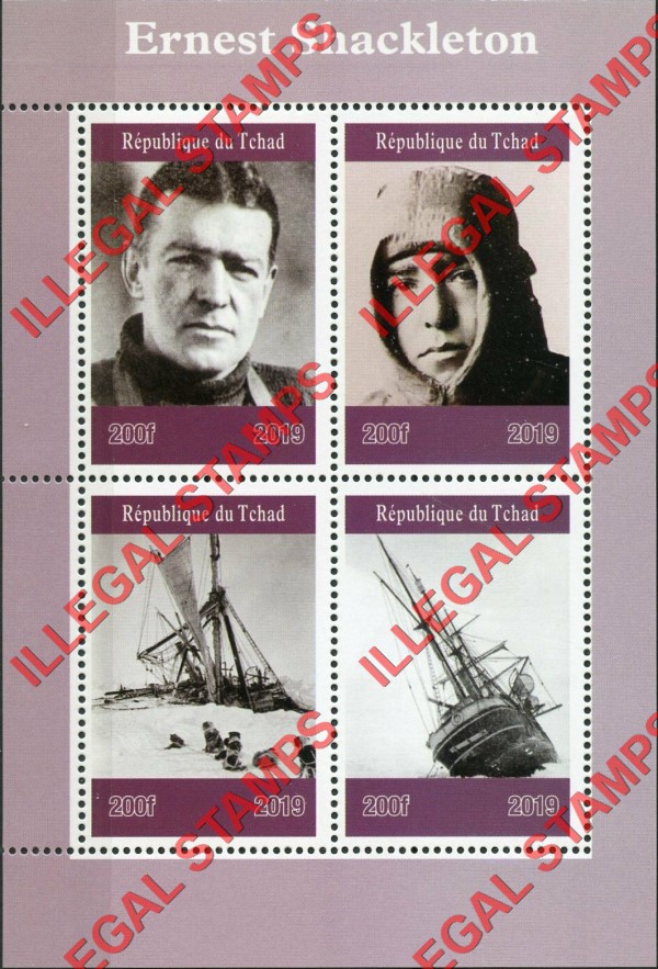 Chad 2019 Ernest Shackleton Ships Illegal Stamps in Souvenir Sheet of 4