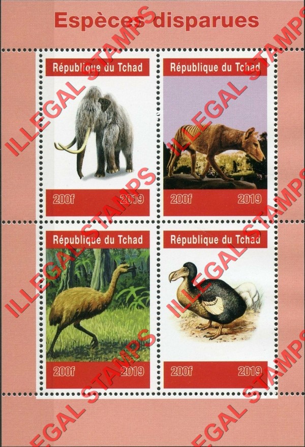 Chad 2019 Extinct Species Illegal Stamps in Souvenir Sheet of 4