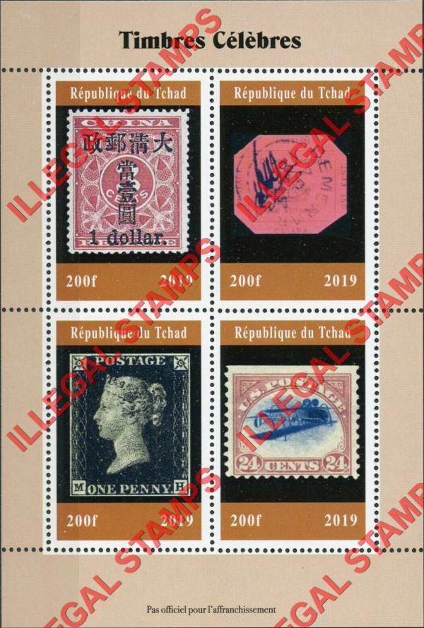 Chad 2019 Famous Stamps Illegal Stamps in Souvenir Sheet of 4