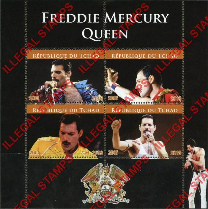 Chad 2019 Freddie Mercury Queen Illegal Stamps in Souvenir Sheet of 4