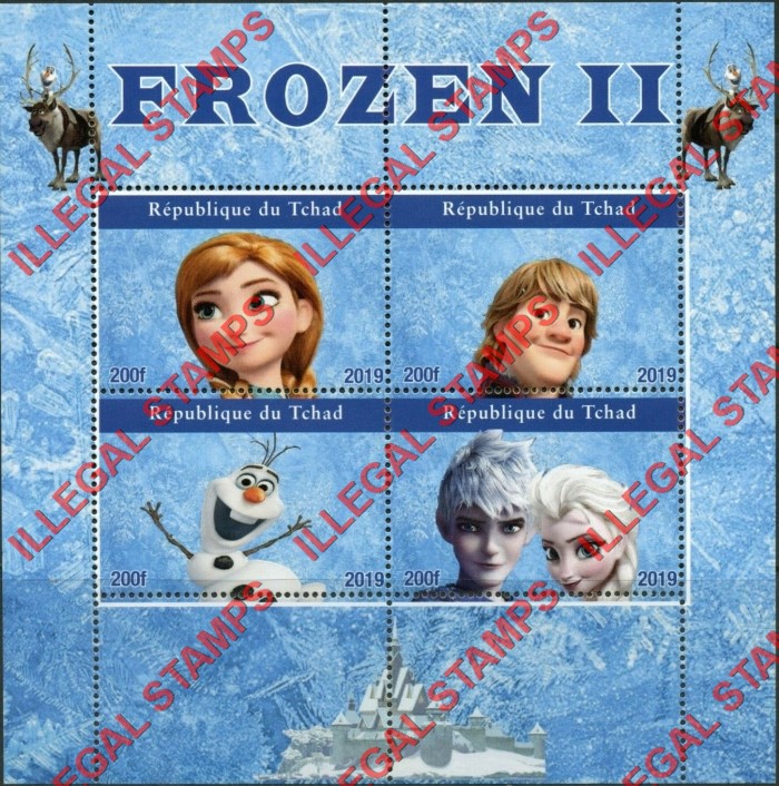 Chad 2019 Frozen 2 (different) Illegal Stamps in Souvenir Sheet of 4