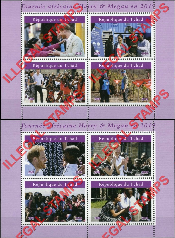 Chad 2019 Harry and Meghan Africa Tour Illegal Stamps in Souvenir Sheets of 4