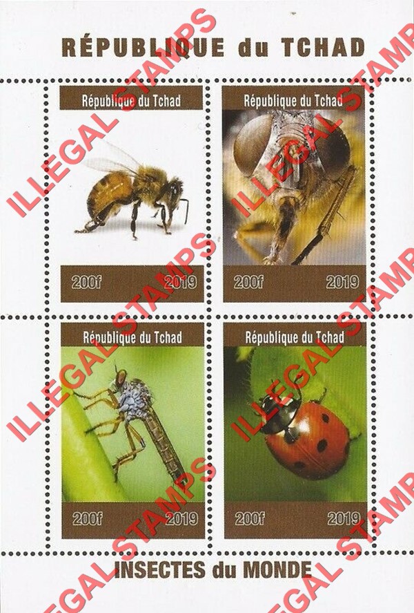 Chad 2019 Insects Illegal Stamps in Souvenir Sheet of 4
