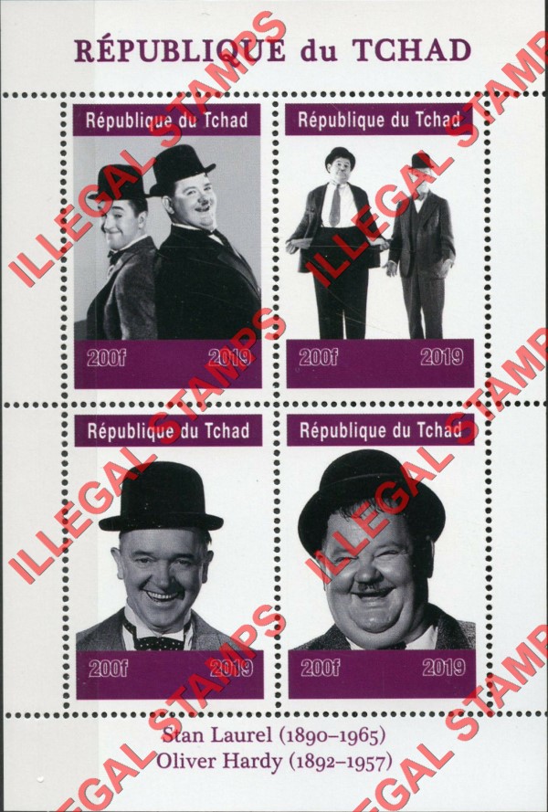 Chad 2019 Laurel and Hardy Illegal Stamps in Souvenir Sheet of 4