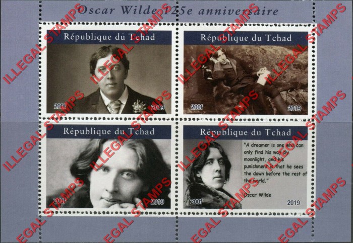 Chad 2019 Oscar Wilde Illegal Stamps in Souvenir Sheet of 4