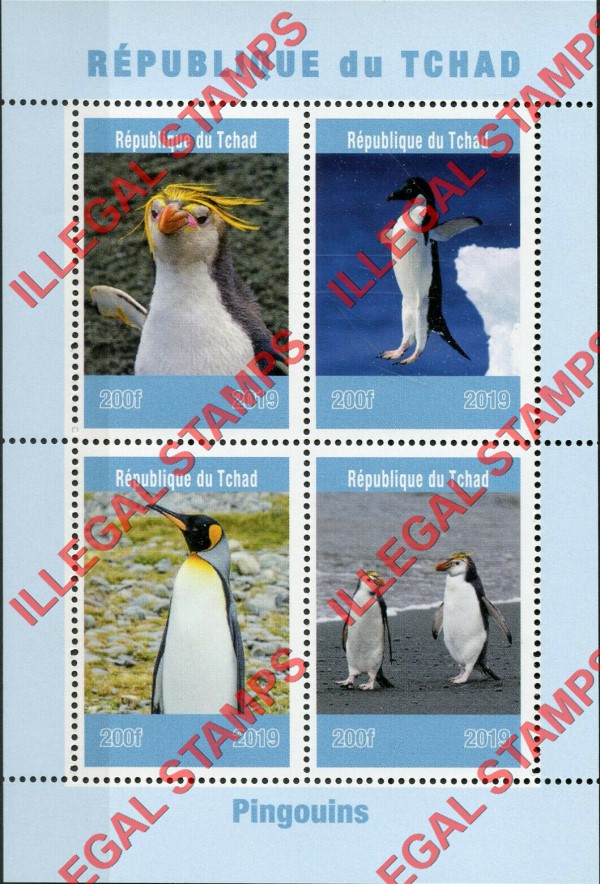 Chad 2019 Penguins Illegal Stamps in Souvenir Sheet of 4