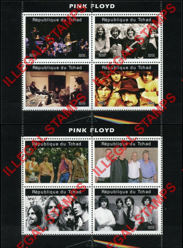 Chad 2019 Pink Floyd Illegal Stamps in Souvenir Sheets of 4