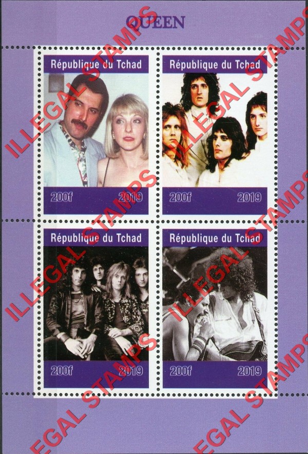 Chad 2019 Queen Rock Band Illegal Stamps in Souvenir Sheet of 4