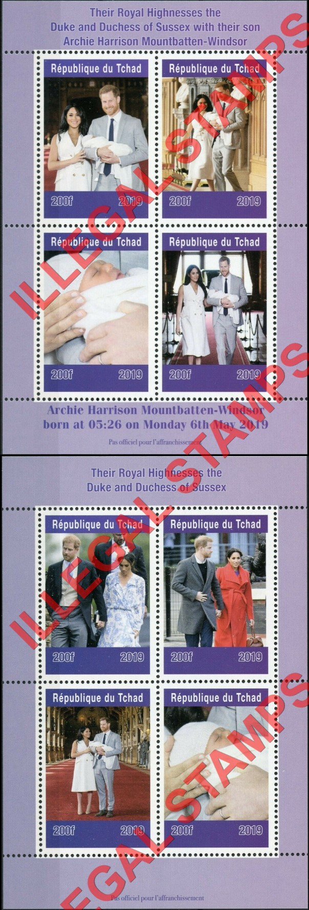Chad 2019 Royal Baby Archie Illegal Stamps in Souvenir Sheets of 4