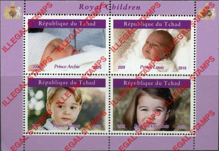 Chad 2019 Royal Children Illegal Stamps in Souvenir Sheet of 4
