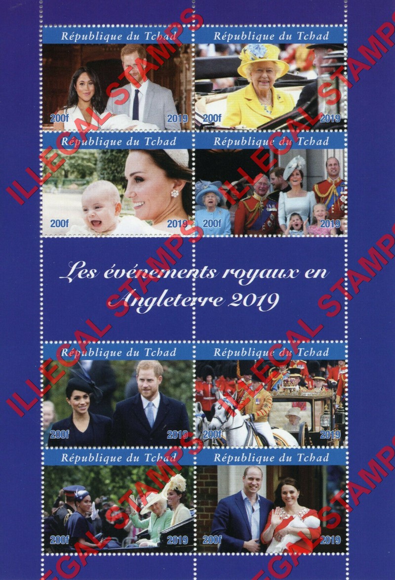 Chad 2019 Royal Events Illegal Stamps in Souvenir Sheet of 8