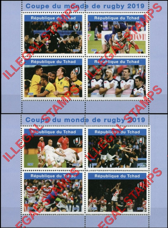 Chad 2019 Rugby World Cup Illegal Stamps in Souvenir Sheets of 4
