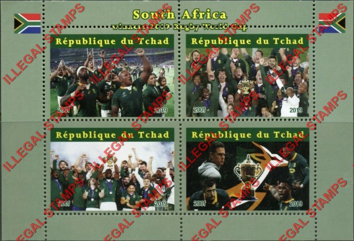 Chad 2019 Rugby World Cup Winners Illegal Stamps in Souvenir Sheet of 4